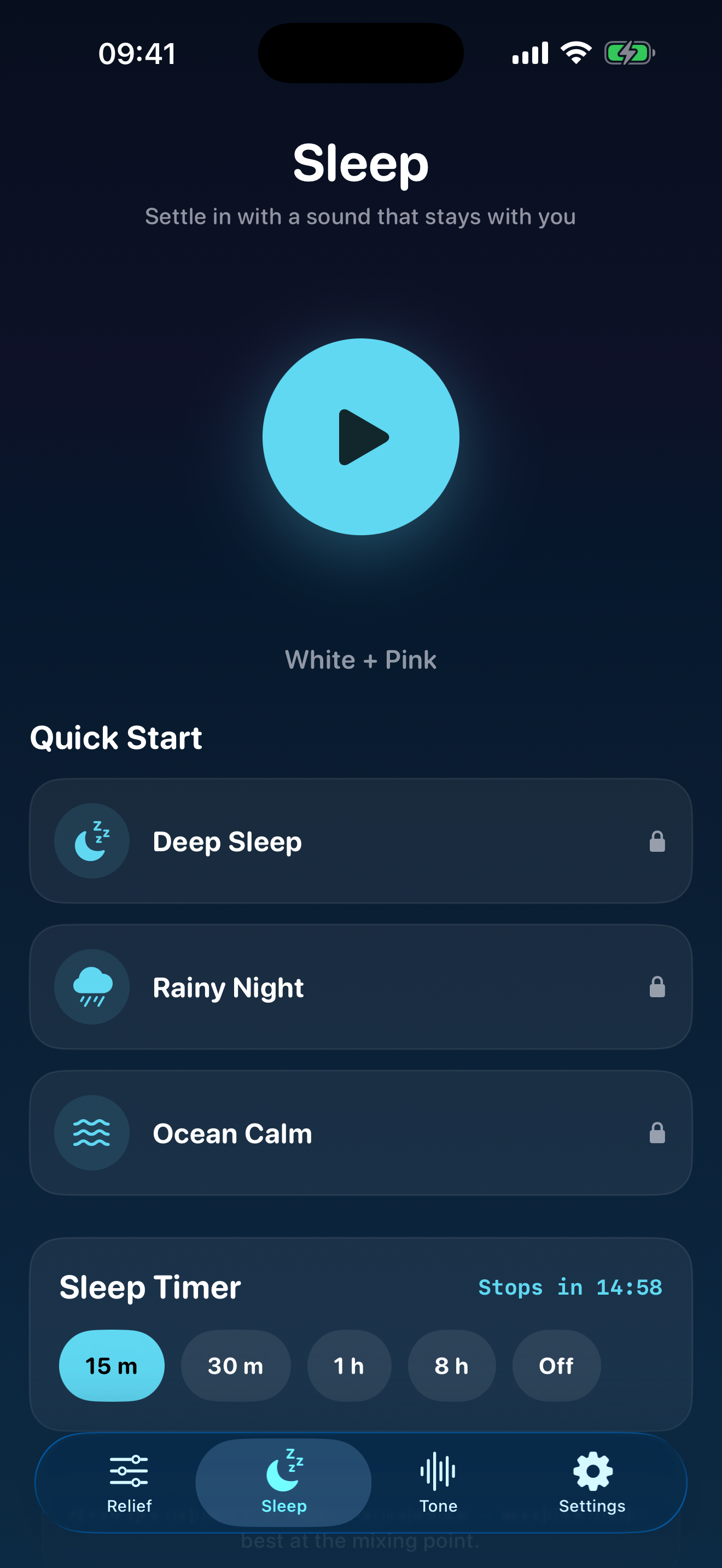 Sleep Timer screen in QuietEar